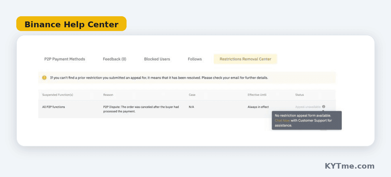 Seção de restrições do P2P da Binance: quais funções são bloqueadas e por quê?
