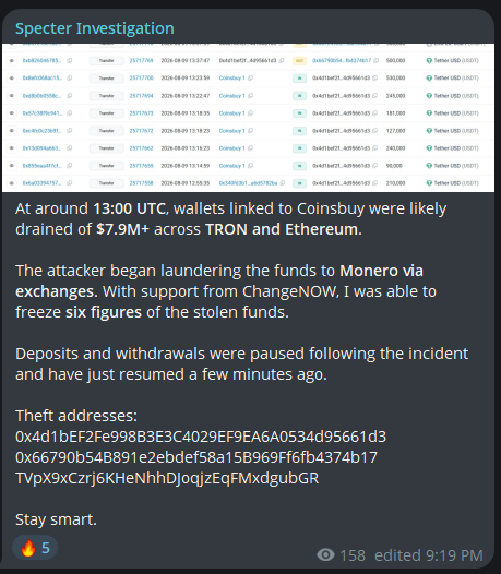 Specter's report on the Coinsbuy hack